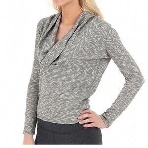 ALO‎ Yoga Gray White Marled Cowl Neck Activewear Top Long Sleeve Size Small